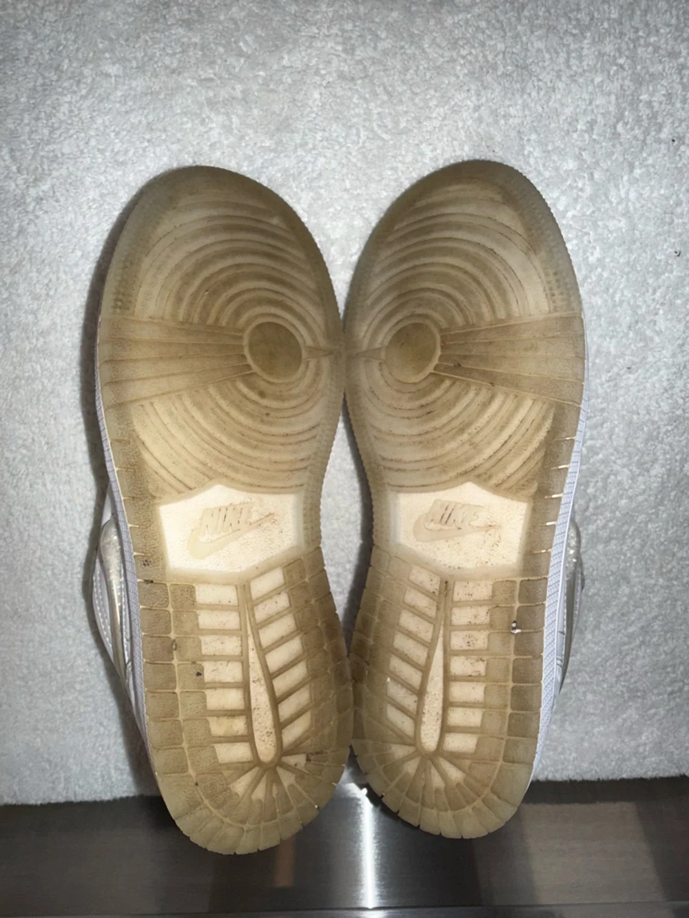 Nike Air Jordan’s White Low-Top Sneaker with Iridescent Swoosh Size 5Y